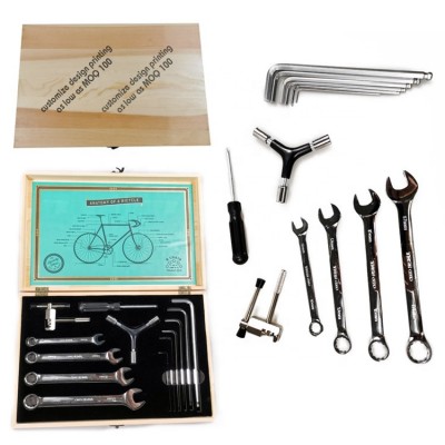 Bicycle Repair Bike Chain Multi Tool Screwdriver Spanner Wrench Set Tools Kit Sets Wooden Custom Logo Personal  Man Gift Box